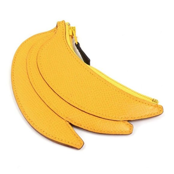 Authentic HERMES Fruit Motif Banana Coin Case Coin Purse Yellow Leather - Picture 1 of 11